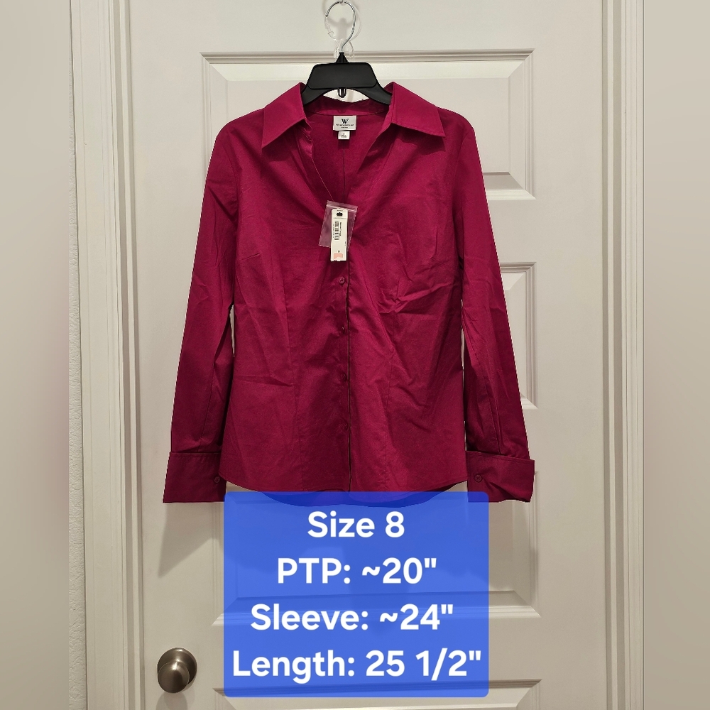 Worthington Stretch Long Sleeve Button-Up Blouse, NWT, Size 8